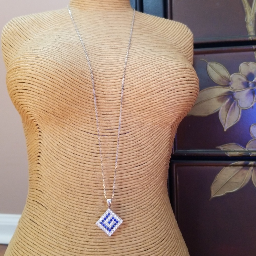 Modern Greek Sterling Silver Pendant Necklace